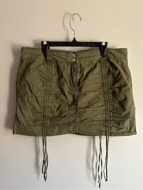 Garage Olive Green Cargo Mini Skirt With Ruched Strings